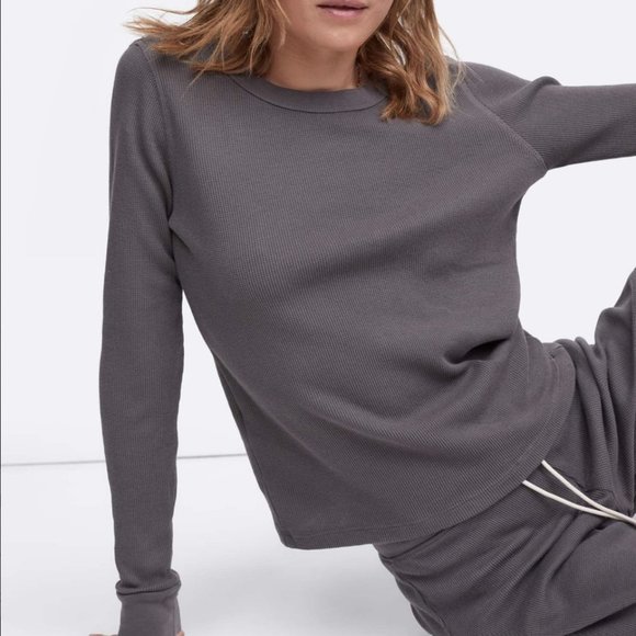 Mate The Label | Organic Thermal Crew Neck Shirt Pullover Top Charcoal Size XS - Picture 2 of 10